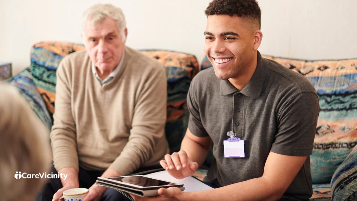 Independent support worker arriving to help a client at home